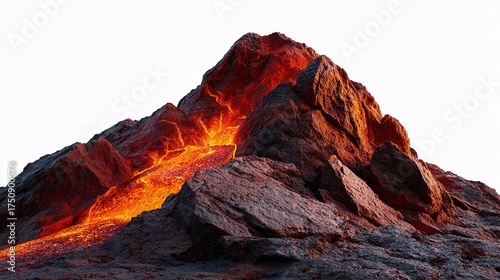 A stunning image of fire in the mountains, capturing lava rock on a volcano in a sunset desert landscape of Utah's Zion National Park, with red sandstone rocks, canyons, and a cloudy sky