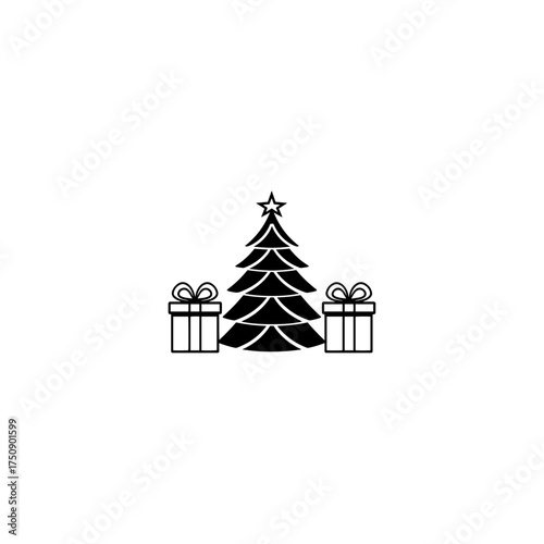 Christmas tree silhouette. This image features a black silhouette of a decorated evergreen tree, symbolizing the holiday spirit and festive celebrations