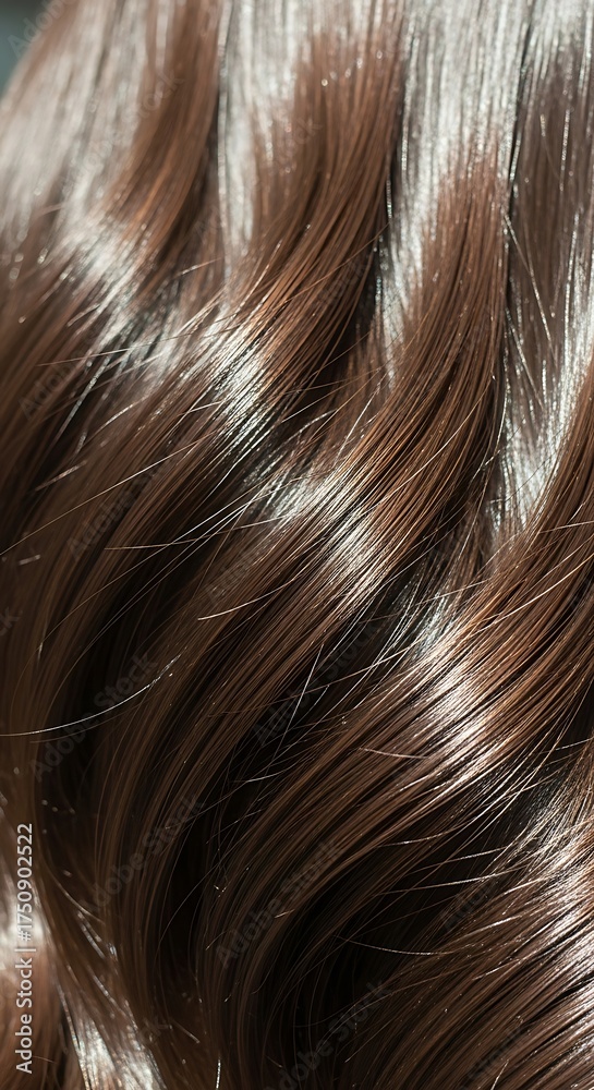 Naklejka premium Close-up of Glossy Brown Hair with Subtle Highlights.