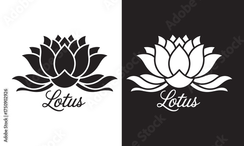 Elegant Lotus Flower Logo with Script Text, vector illustration