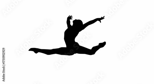 Dynamic gymnast leap silhouette, athletic skill, dance studio, and performance