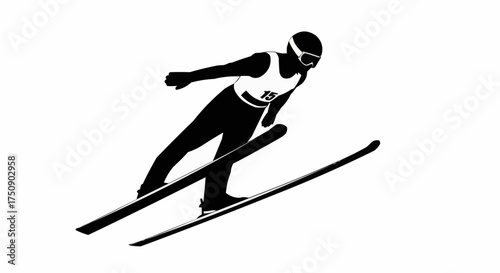 Dynamic ski jumper soars downhill, silhouette shows winter sports action