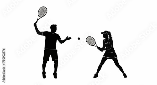 Dynamic tennis players in action silhouette vector for coaching or competition