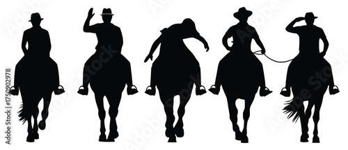 Silhouette Riders: A captivating silhouette captures the dynamic spirit of horse riding, showcasing riders and their horses against a clean backdrop in striking contrast.