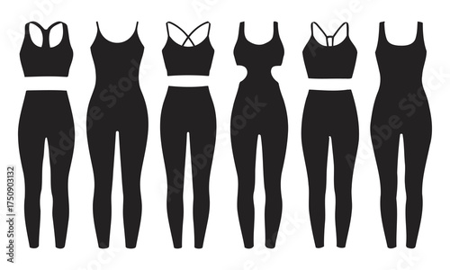Women's Yoga and Gym Activewear Silhouette Icon Set, vector illustration