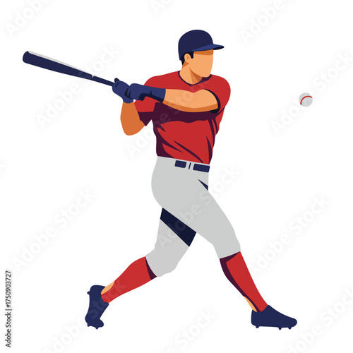 Baseball player hitting a ball with bat, minimalist
