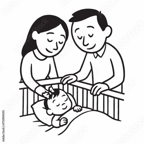 Parents lovingly tucking baby girl into crib for a peaceful bedtime routine