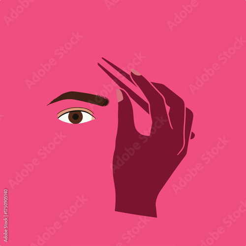 Tweezing eyebrow graphic art on pink background