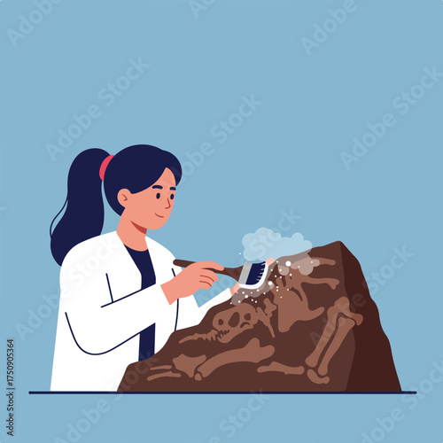 Paleontologist gently brushes a fossil discovery, revealing bones from dirt