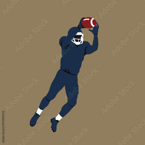 Stylized illustration of football player catching a ball in flat design