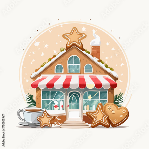 Weihnachtliche Backstube in Aquarell, mit Zimtsternen, Lebkuchenherzen und sanftem Pastell-Hintergrund