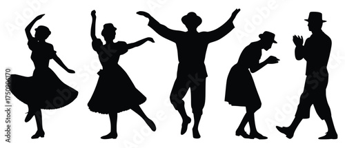 Silhouettes in Rhythm: A dynamic silhouette composition of dancers in motion. Their forms convey energy and grace, captured in an evocative display of the art of dance.