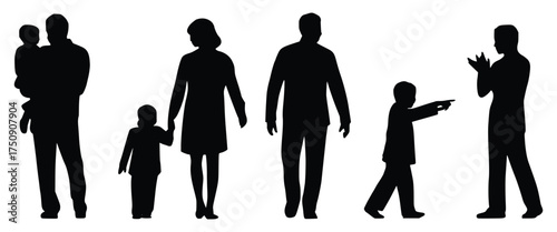 Silhouette Family: A series of silhouette figures of family members of different ages, capturing the essence of unity and everyday family life.