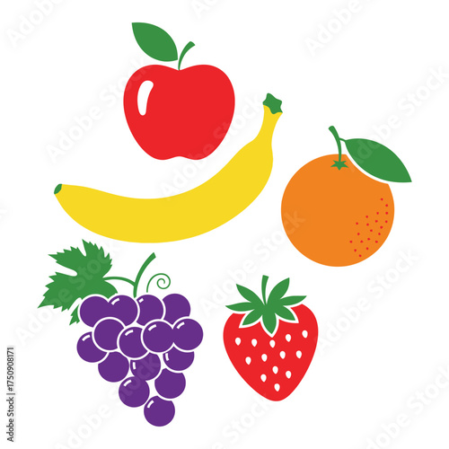 Vibrant assortment of fresh fruits apple banana orange grapes strawberry healthy diet food elements