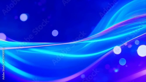 Abstract Blue And Purple Waves With Floating Orbs And Light Streaks Flowing Across A Dark Cosmic Background