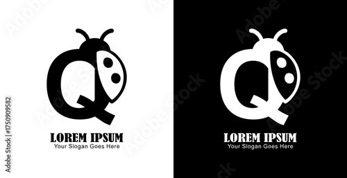 Q letter logo design combined with ladybugs