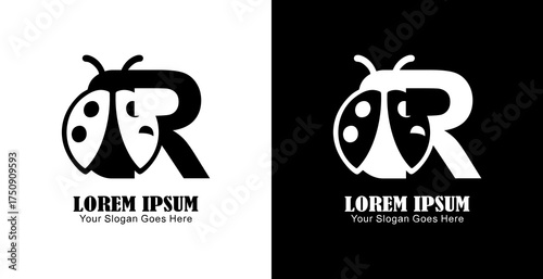 R letter logo design combined with ladybug