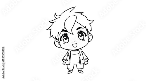 A charming cartoon boy with big eyes and a happy expression.