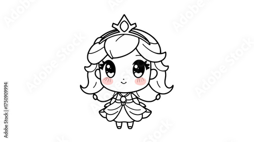 Adorable cartoon princess with flowing hair and a jeweled crown, smiling.
