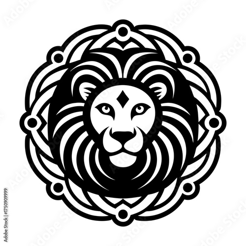 A solid style icon depicting a lion face