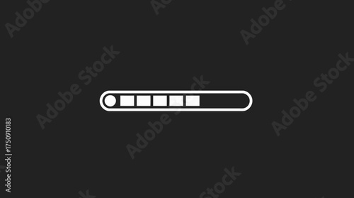 A loading bar graphic, partially filled, against a dark gray background. The progress indicator is white.