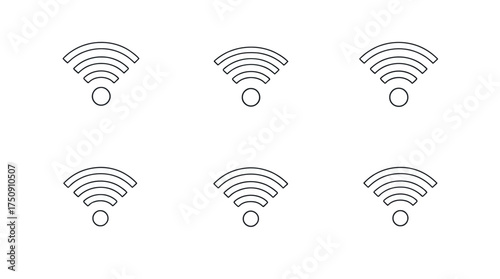Six wifi signal icons arranged in two rows on a white background, depicting wireless connectivity.