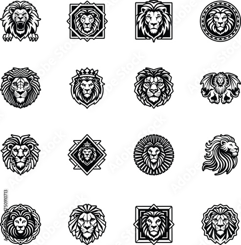 Collection of Glyph Style Lions Logos

