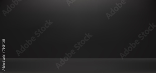 Limbo black gradient background, studio wall with empty place for advertising text. Vector background
