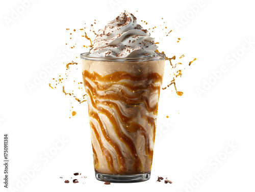 Caramel Frappuccino with Whipped Cream, isolated on transparent background