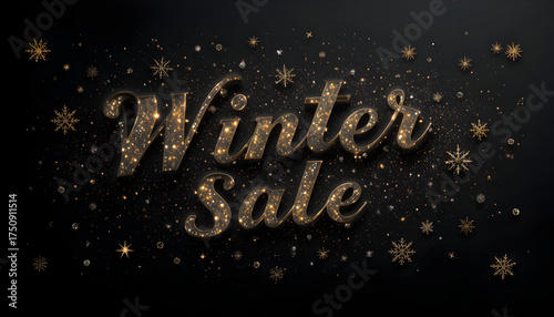 Winter Sale Golden Glitter Text on Dark Background