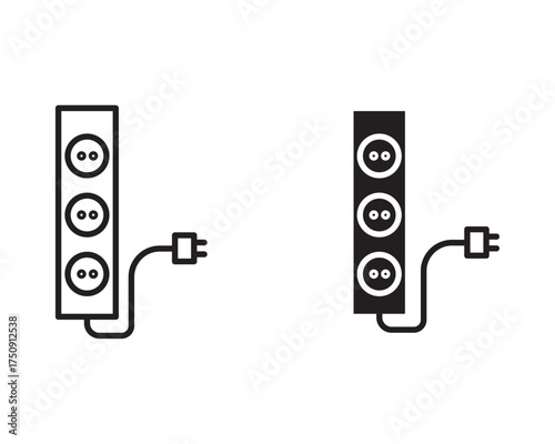 Electric power source socket icon set. Electricity wire cord sign. Electrical symbol element. Vector stock illustration.