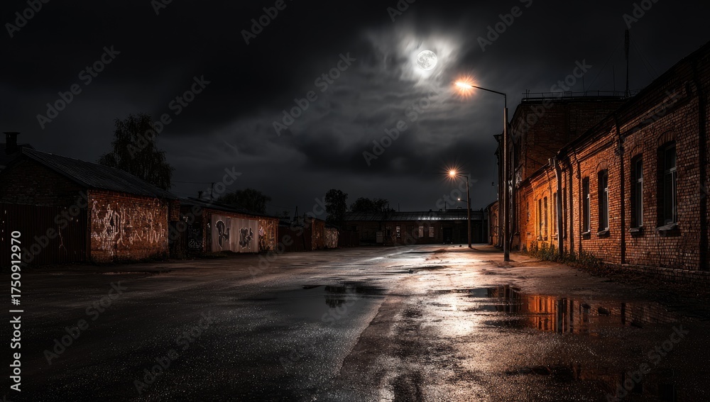 Obraz premium Moonlit, deserted street at night