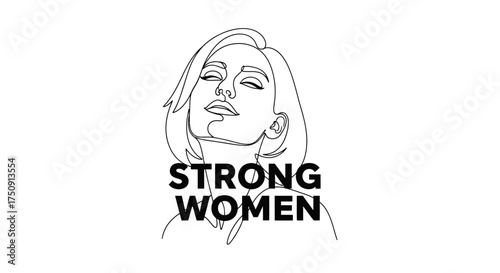 A minimalist line drawing of a woman with the text "Strong Women" below her.