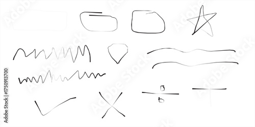 Set of hand-drawn arrows, circles and lines. Collection of hand drawn arrows on a transparent background. Vector mathematicals icons