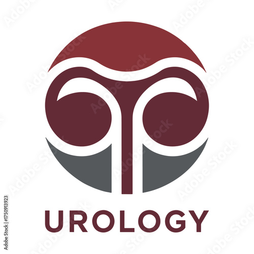 Burgundy and gray abstract circular logo with urology text vector