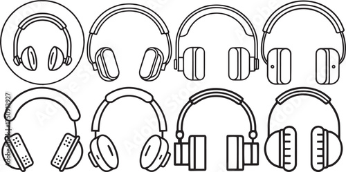 Headphone Outline Line Art Collection
