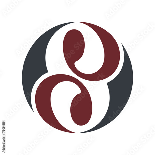 Abstract circular logo with swirling maroon and dark grey shapes vector
