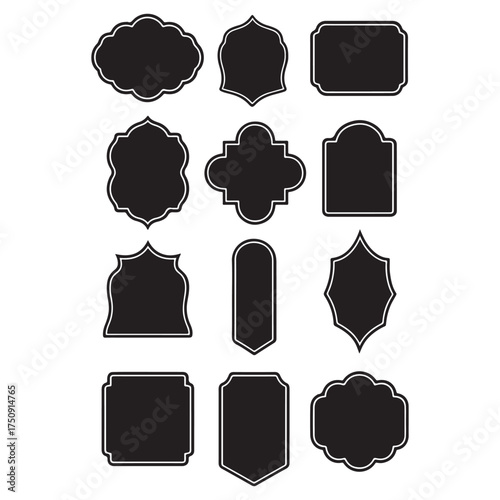 vintage frame shapes, retro outline badge, ornate geometric borders, shield Vector set