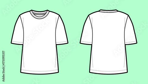 Boxy T-Shirt Fashion Flat Sketch / Technical Drawing Vector with Dropped Shoulders