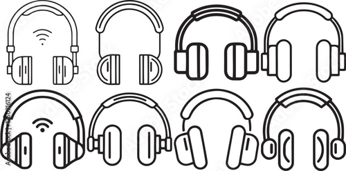 Headphone Thin Line Silhouette Icons