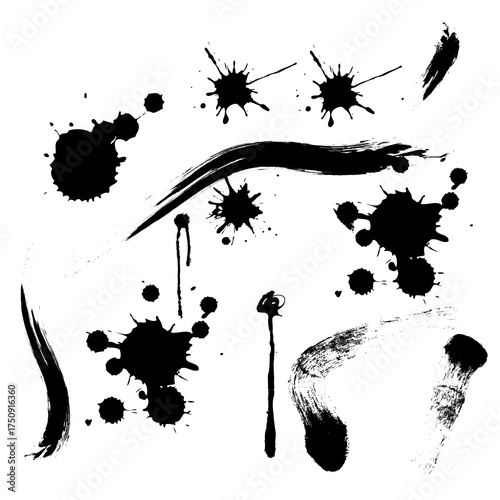 Abstract ink drops splatter silhouette vector set Black grunge ink splatter vector illustration texture for abstract design background