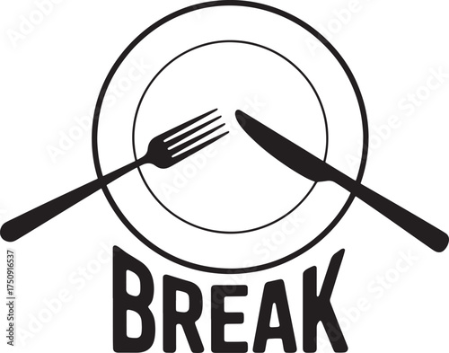 Break Time Meal Icon With Plate Fork Knife And Text food eating