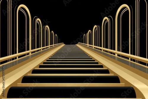 Golden arches create an elegant pathway leading towards mysterio