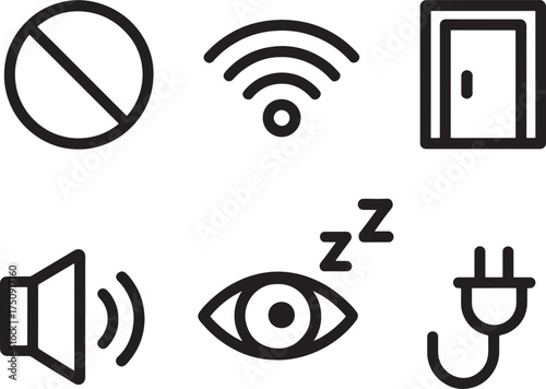 Forbidden wifi signal door speaker eye and plug icons prohibited stop
