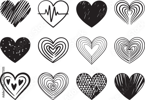 Heart doodles collection, love and romance icons