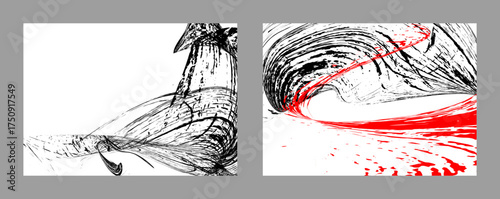 Strokes of black and red paint on a white background. Set of two templates. Graffiti element. Design template for the design of banners, posters, booklets, covers, magazines. EPS