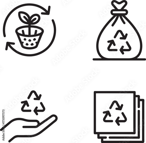 Four Icons Representing Recycling And Plant Growth recycle symbol sprout