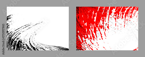 Strokes of black and red paint on a white background. Set of two templates. Graffiti element. Design template for the design of banners, posters, booklets, cover