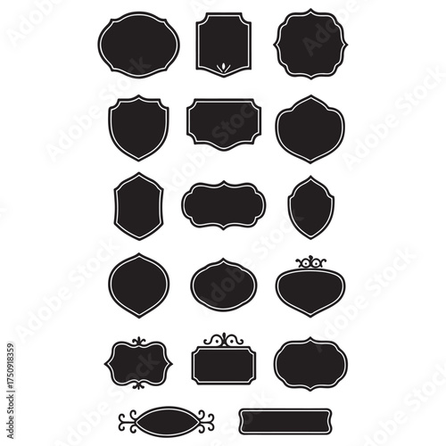vintage frame shapes, retro outline badge, ornate geometric borders, shield Vector set