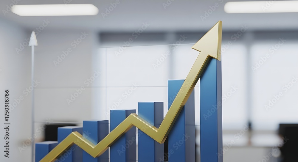 Fototapeta premium 3D Business Growth Chart with Arrow